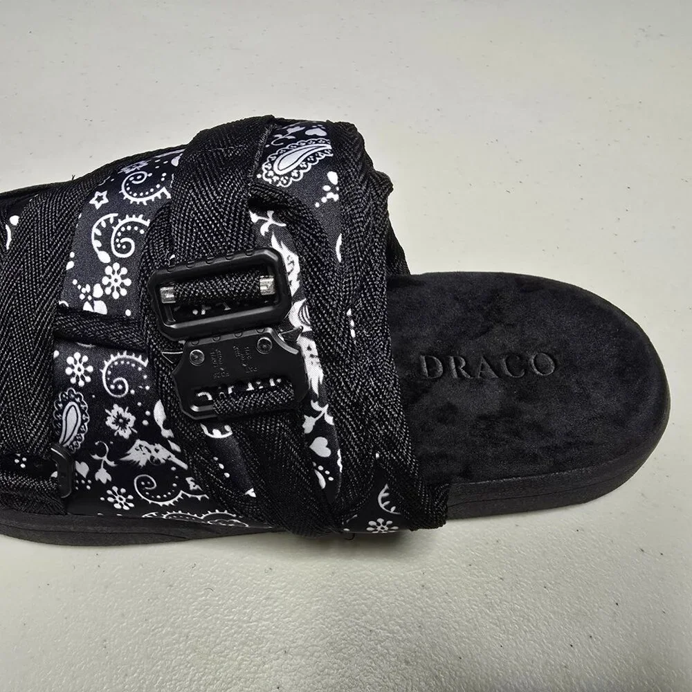 DRACO Slides Mens Shoes Size 12, 12.5, 13, 13.5 Black Sandals Bandana + Bag NEW